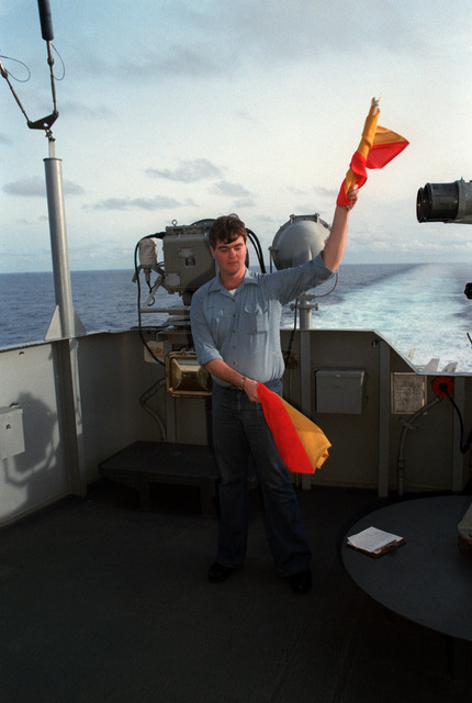 Navy signalman practices